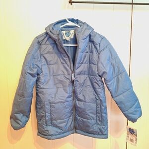 NWT Whales Tail Blue Gray Puffer Jacket With Hood Winter Coat Size 14/16